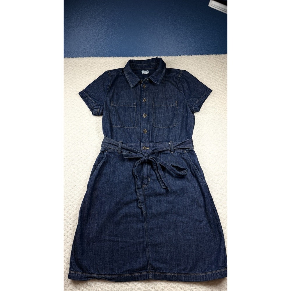 J Crew Denim Utility Mini Dress 6 Indigo Wash Belted Button Zip Preppy Teacher